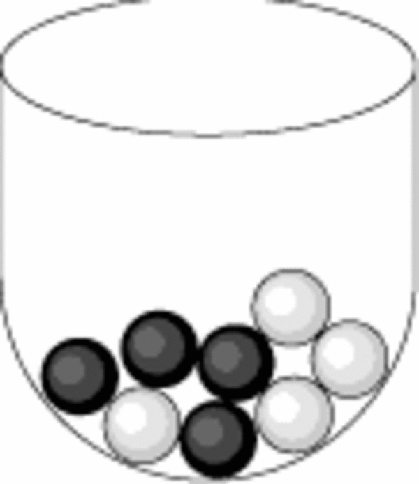 Urne mit weißen und schwarzen Kugeln