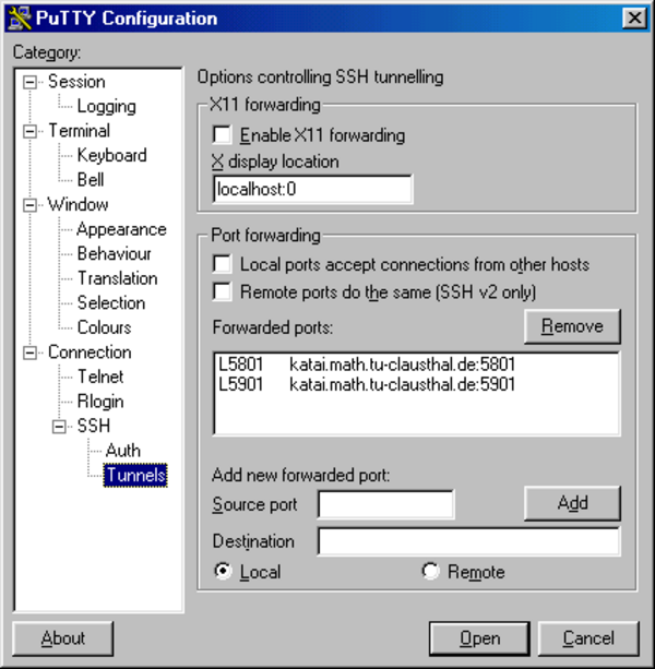 Programmfenster in Putty