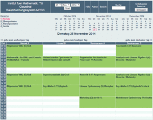 Programmfenster im Raumbuchungssystem MRBS